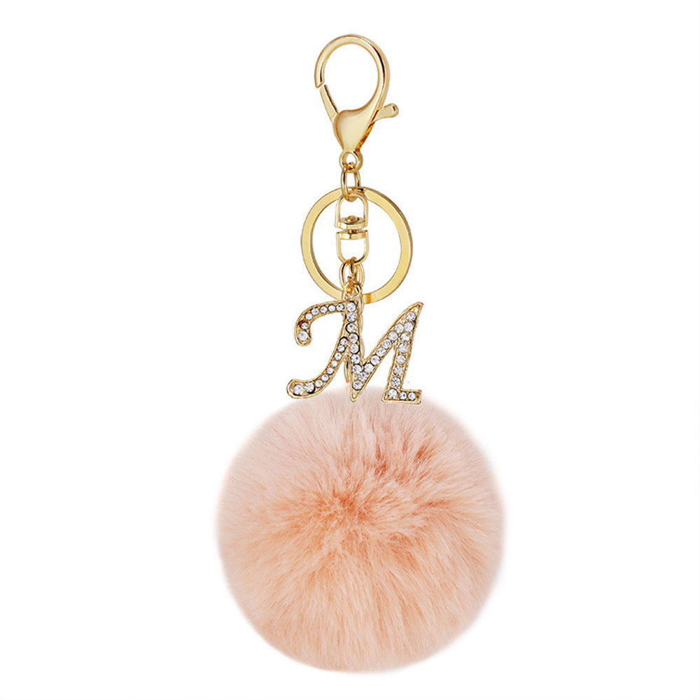 Wholesale Zinc Alloy 26 English Alphabet Hair Ball Keychain